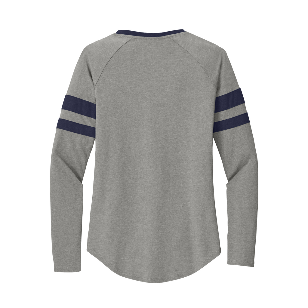 Sport-Tek Ladies Striped Long Sleeve V-Neck Tee - True Navy/ Vintage Heather
