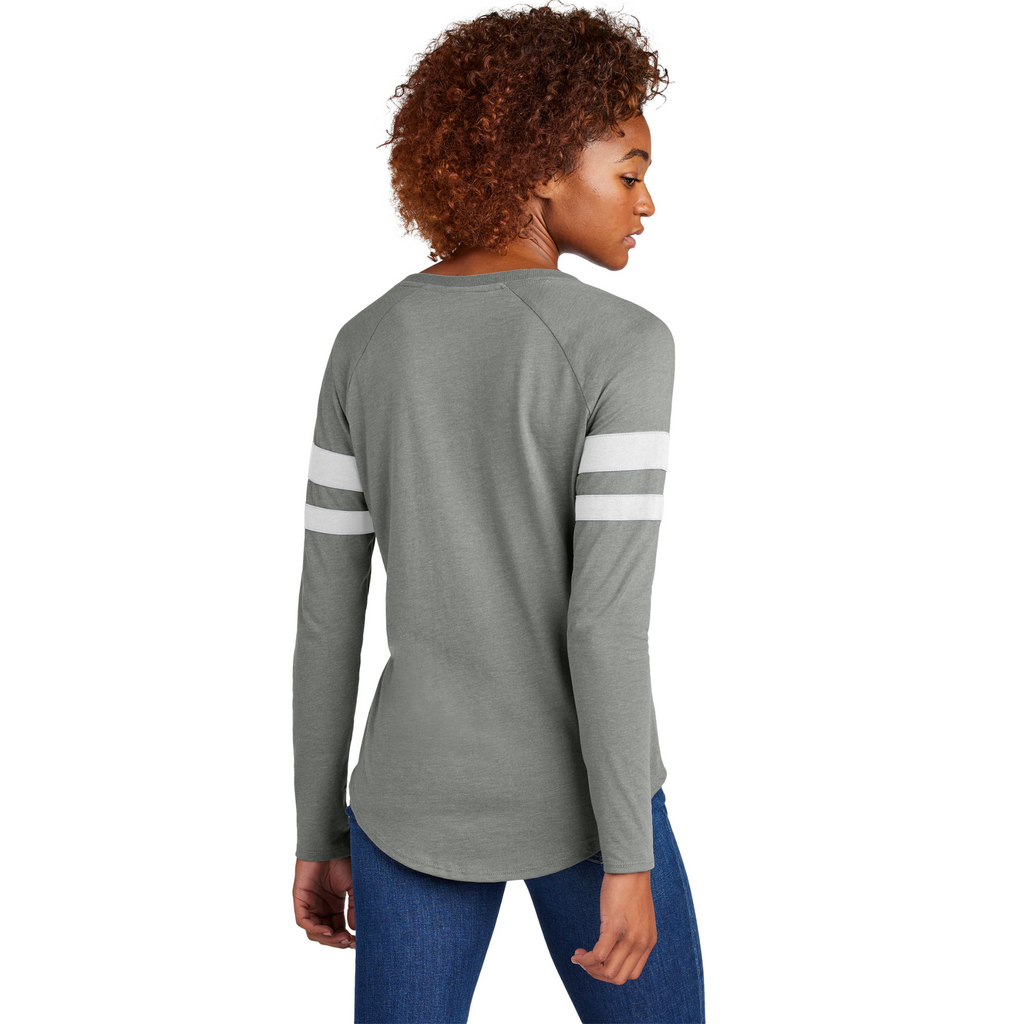 Sport-Tek Ladies Striped Long Sleeve V-Neck Tee - White/Vintage Heather