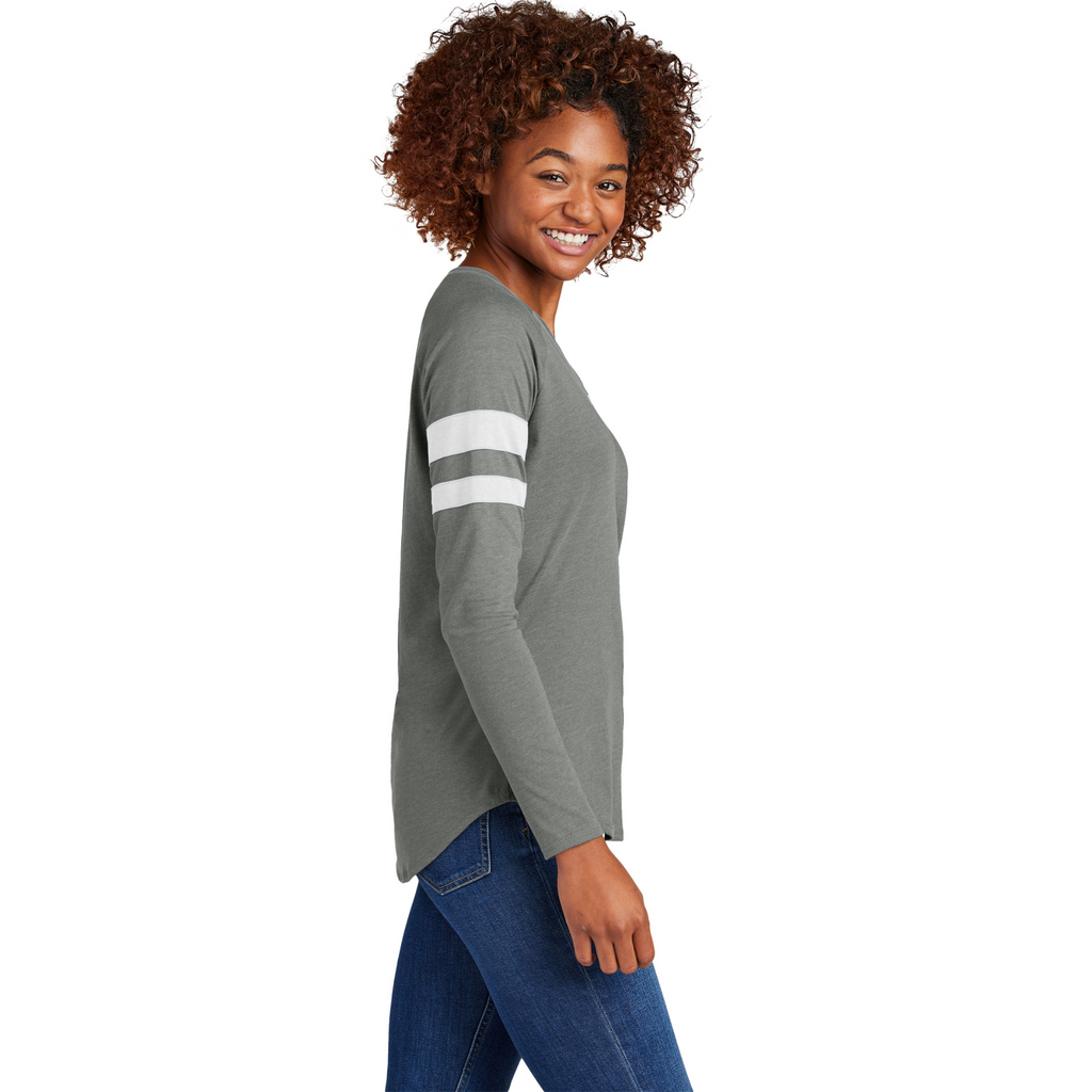 Sport-Tek Ladies Striped Long Sleeve V-Neck Tee - White/Vintage Heather