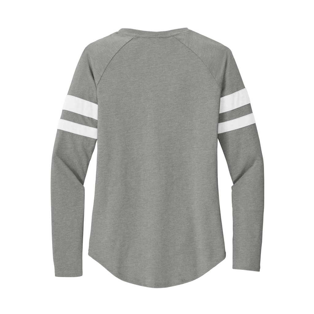 Sport-Tek Ladies Striped Long Sleeve V-Neck Tee - White/Vintage Heather