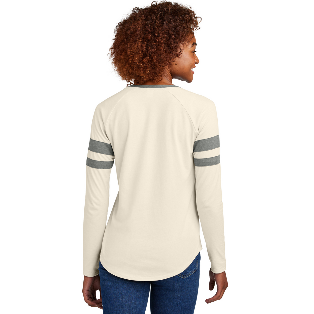 Sport-Tek Ladies Striped Long Sleeve V-Neck Tee - Vintage Heather/Ecru