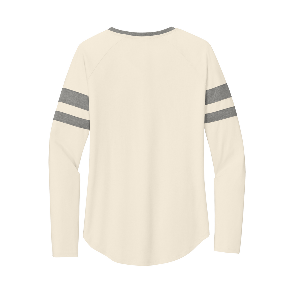 Sport-Tek Ladies Striped Long Sleeve V-Neck Tee - Vintage Heather/Ecru