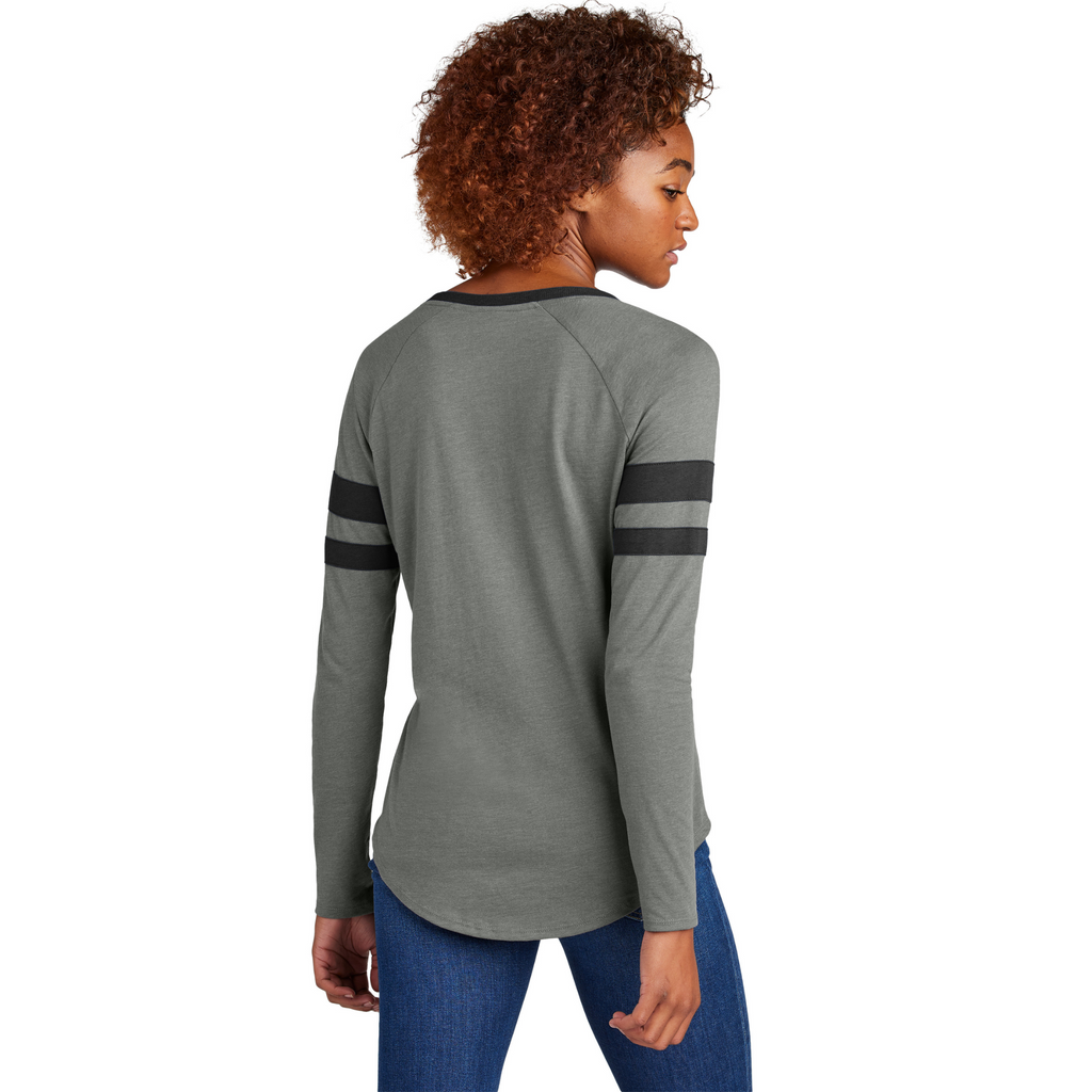 Sport-Tek Ladies Striped Long Sleeve V-Neck Tee - Black/ Vintage Heather