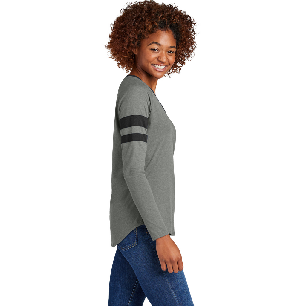 Sport-Tek Ladies Striped Long Sleeve V-Neck Tee - Black/ Vintage Heather