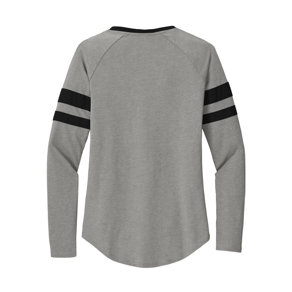 Sport-Tek Ladies Striped Long Sleeve V-Neck Tee - Black/ Vintage Heather