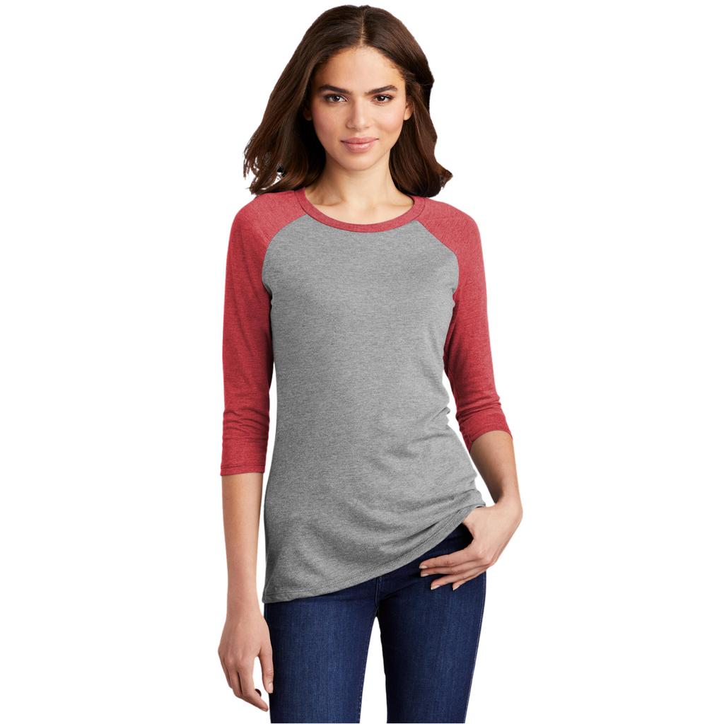 District Women’s Perfect Tri 3/4-Sleeve Raglan - Red Frost/Grey Frost