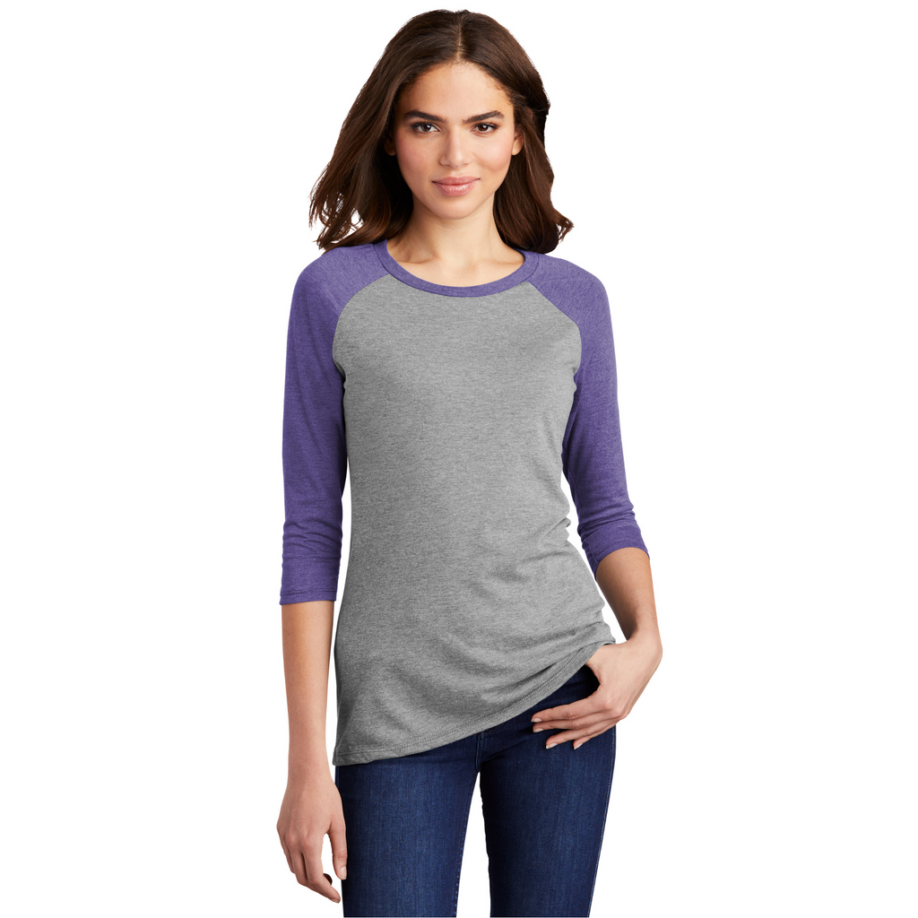 District Women’s Perfect Tri 3/4-Sleeve Raglan - Purple Frost/Grey Frost