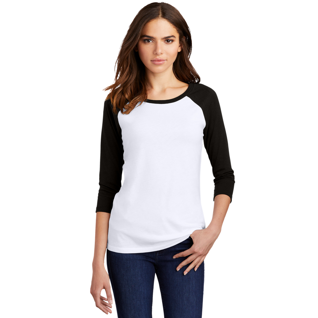 District Women’s Perfect Tri 3/4-Sleeve Raglan - Black/White