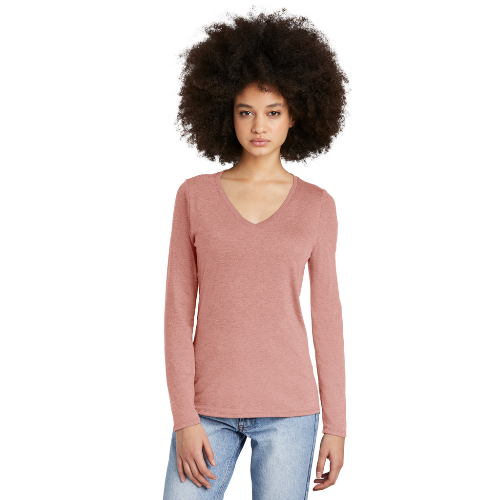 District Ladies Tri-Blend Long Sleeve V-Neck T-Shirt - Blush Frost