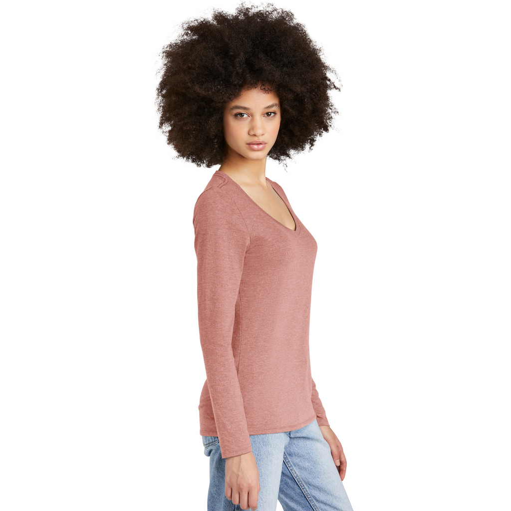 District Ladies Tri-Blend Long Sleeve V-Neck T-Shirt - Blush Frost