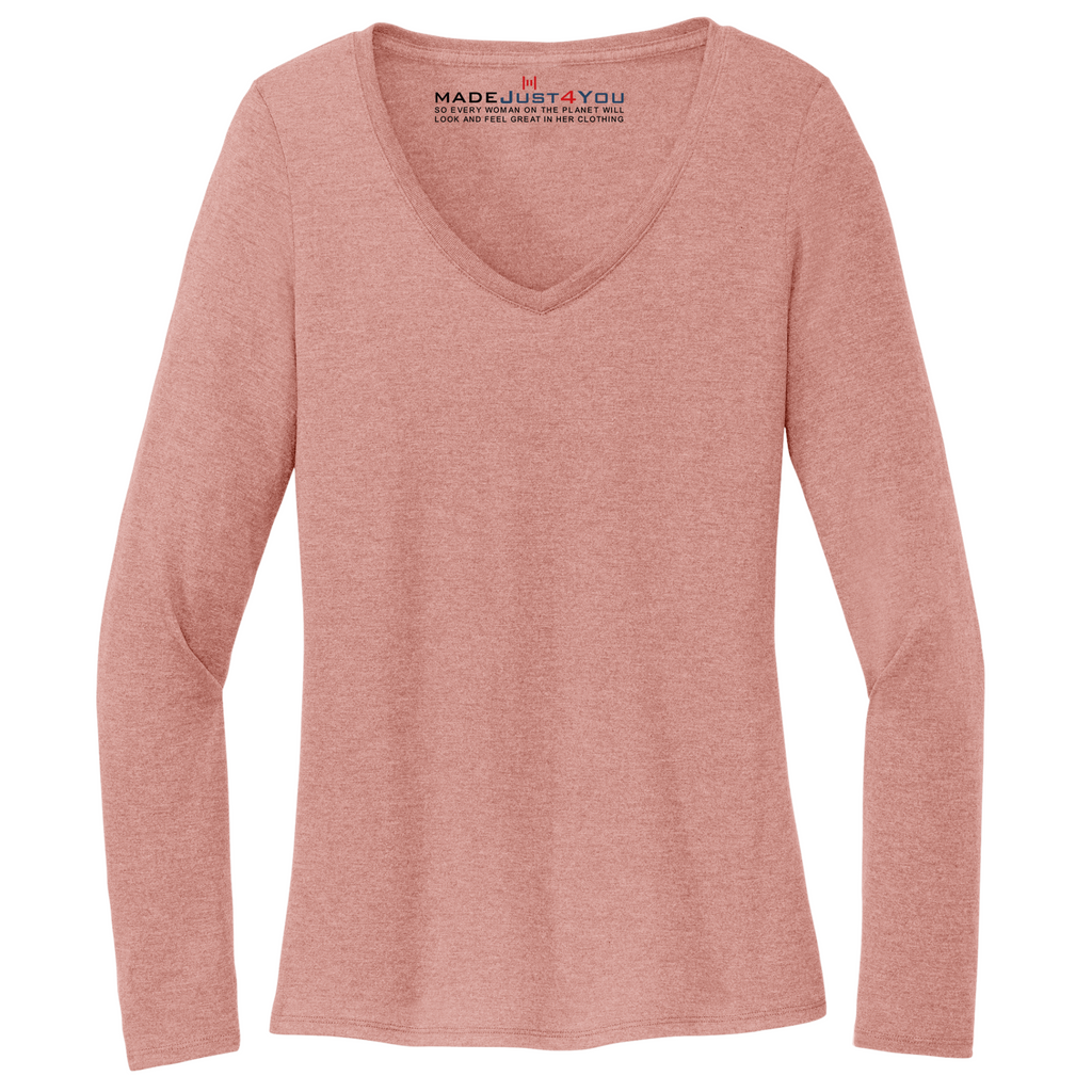 District Ladies Tri-Blend Long Sleeve V-Neck T-Shirt - Blush Frost