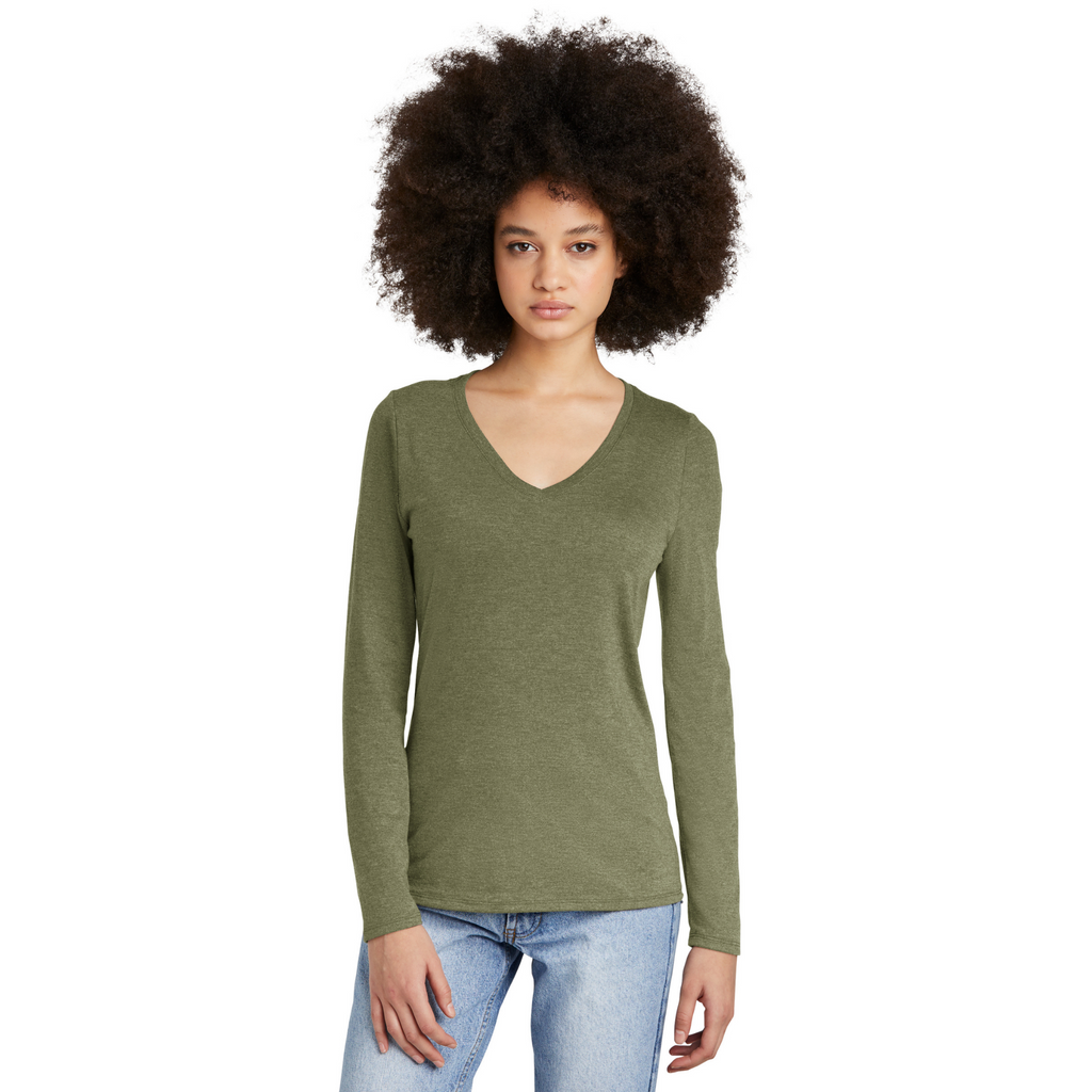 District Ladies Tri-Blend Long Sleeve V-Neck T-Shirt - Military Green Frost