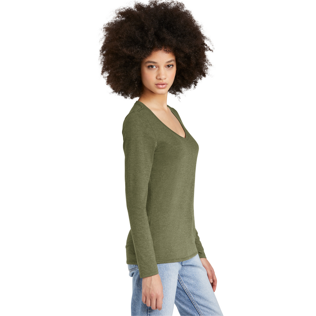 District Ladies Tri-Blend Long Sleeve V-Neck T-Shirt - Military Green Frost