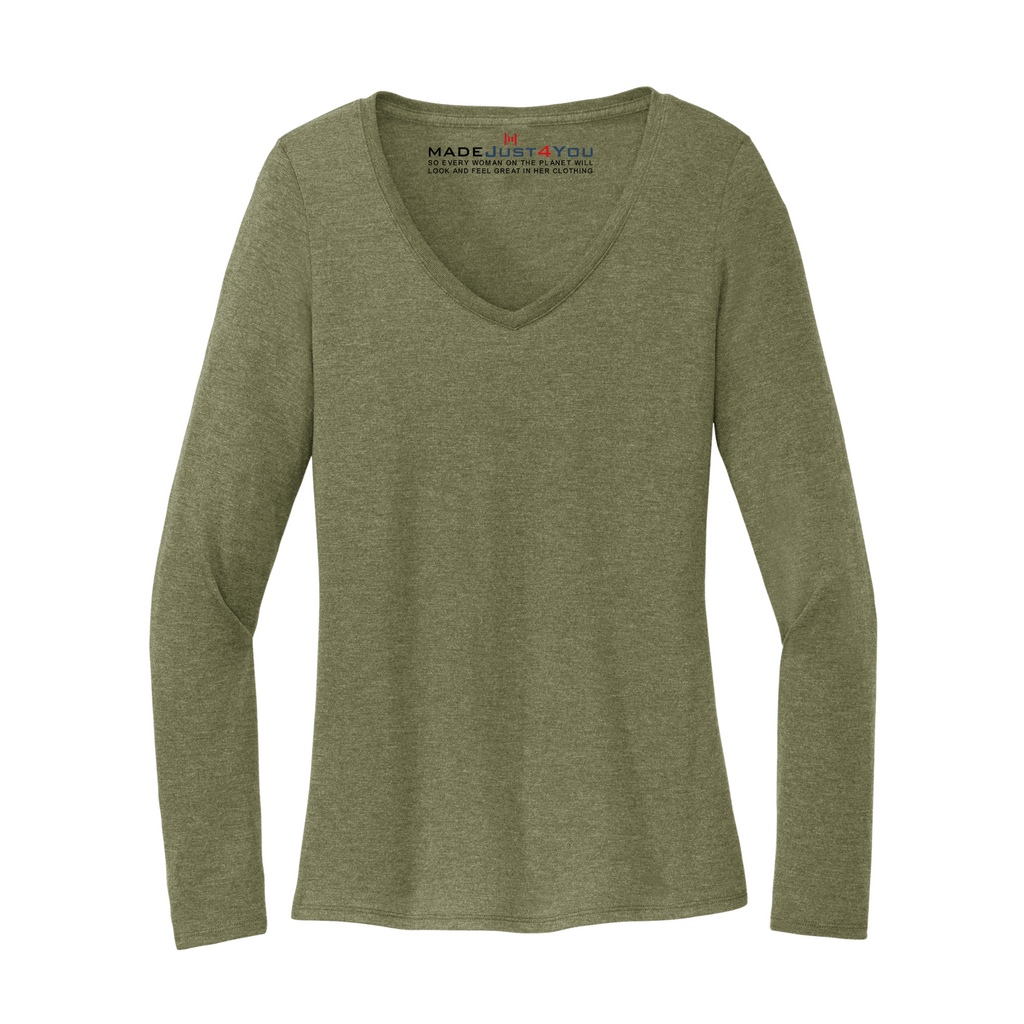 District Ladies Tri-Blend Long Sleeve V-Neck T-Shirt - Military Green Frost