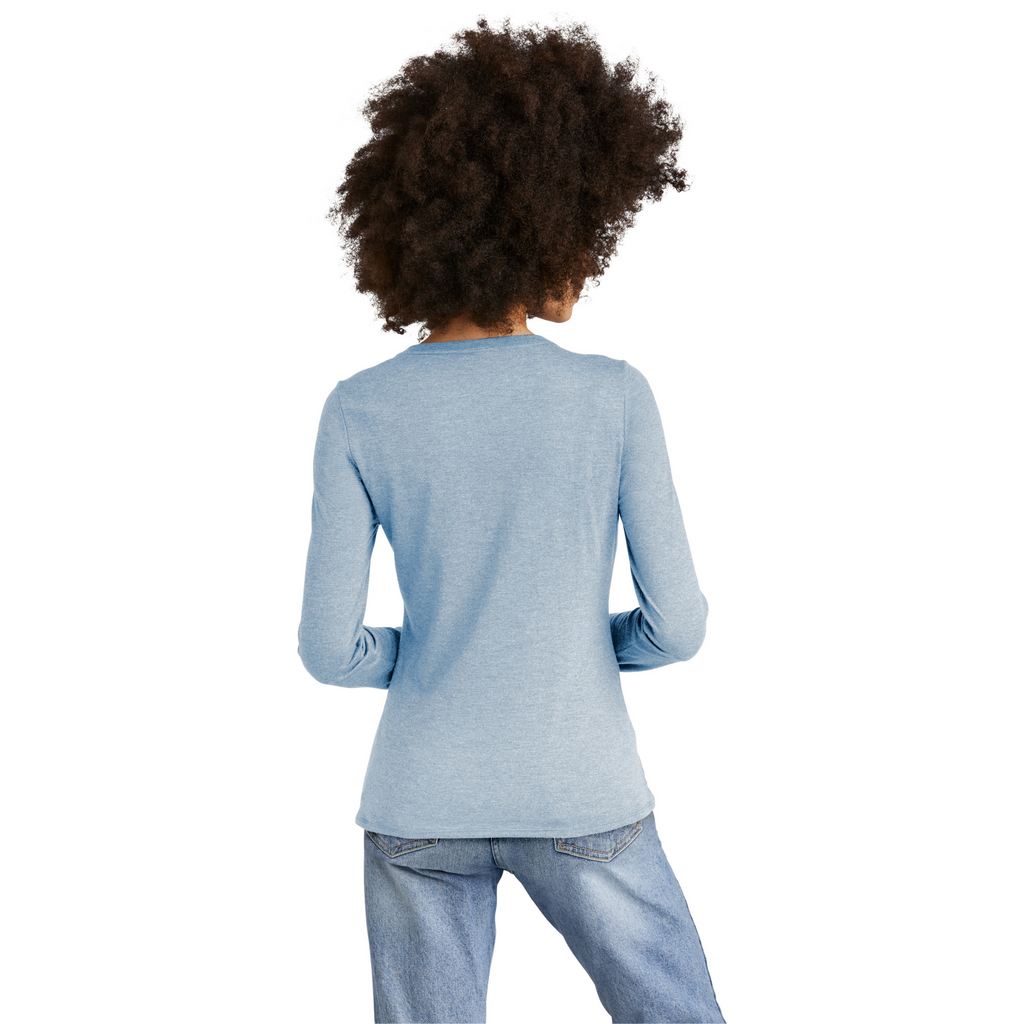 District Ladies Tri-Blend Long Sleeve V-Neck T-Shirt - Flint Blue Heather 