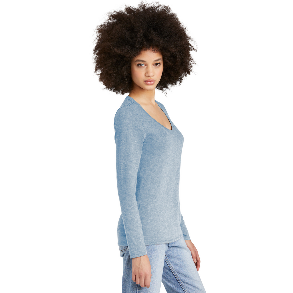 District Ladies Tri-Blend Long Sleeve V-Neck T-Shirt - Flint Blue Heather 