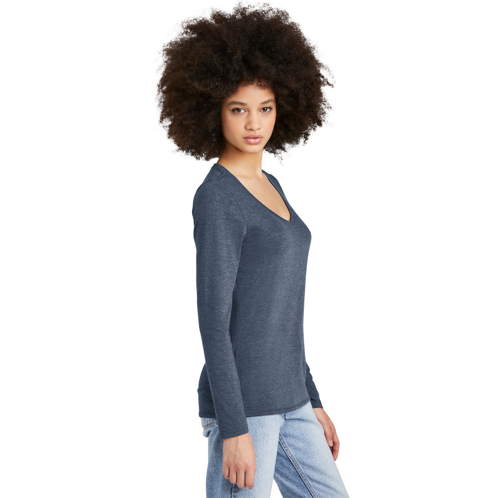 District Ladies Tri-Blend Long Sleeve V-Neck T-Shirt - Navy Frost