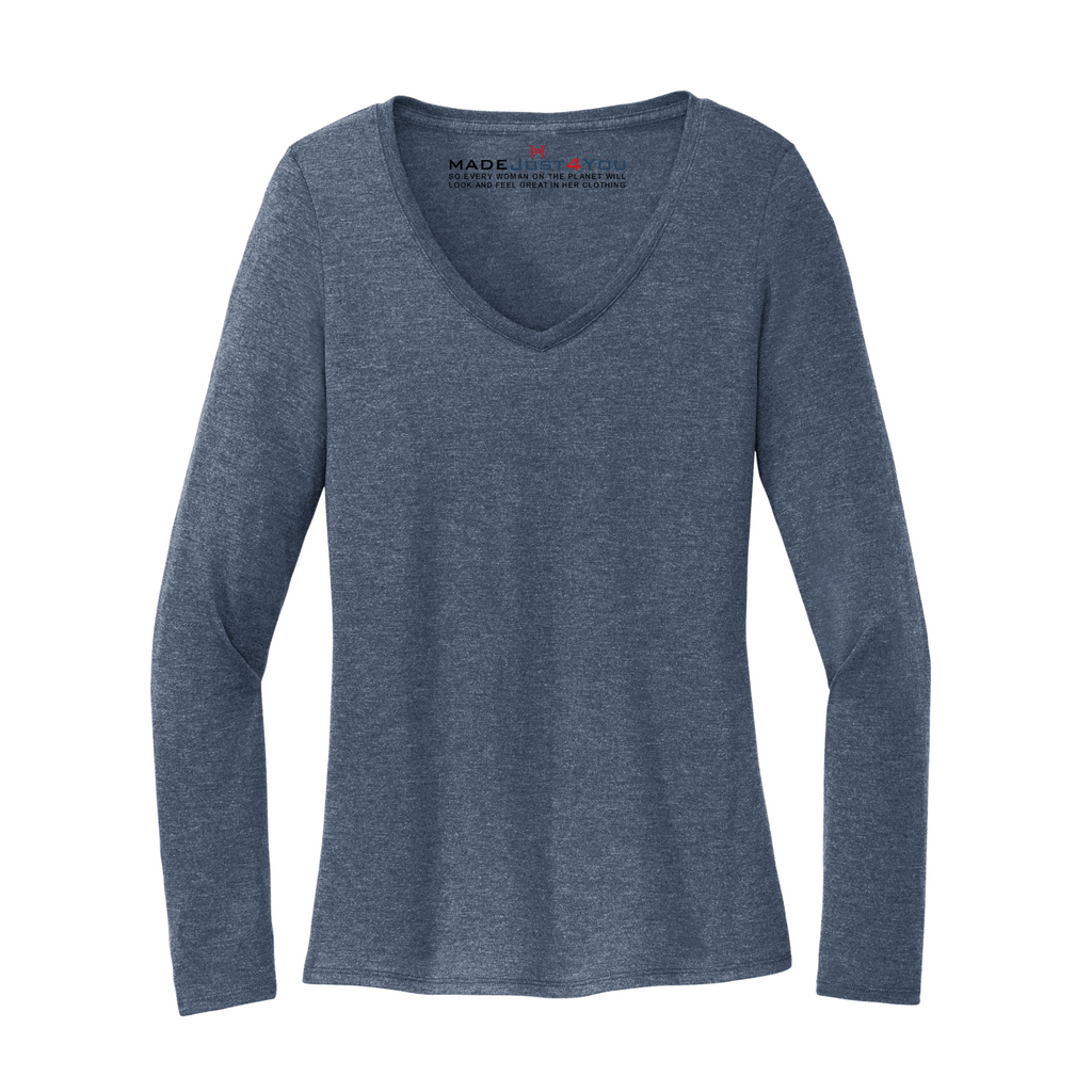 District Ladies Tri-Blend Long Sleeve V-Neck T-Shirt - Navy Frost