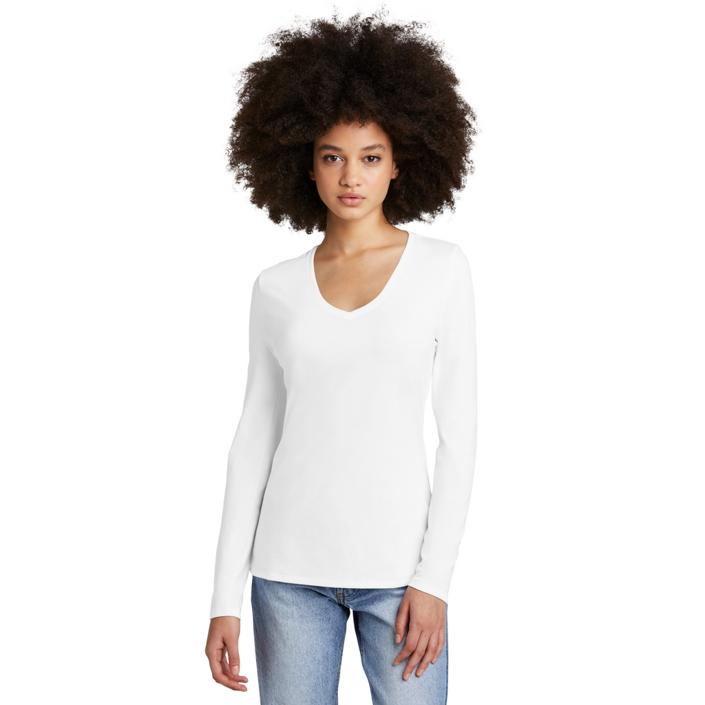 District Ladies Tri-Blend Long Sleeve V-Neck T-Shirt - White