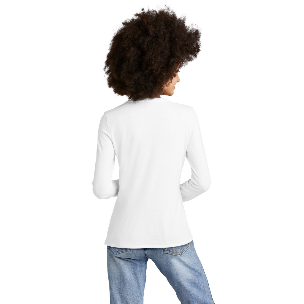 District Ladies Tri-Blend Long Sleeve V-Neck T-Shirt - White