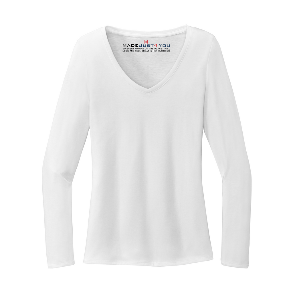 District Ladies Tri-Blend Long Sleeve V-Neck T-Shirt - White