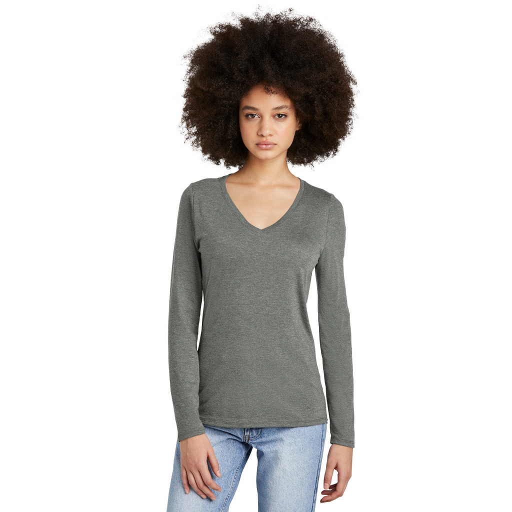 District Ladies Tri-Blend Long Sleeve V-Neck T-Shirt - Heathered Charcoal