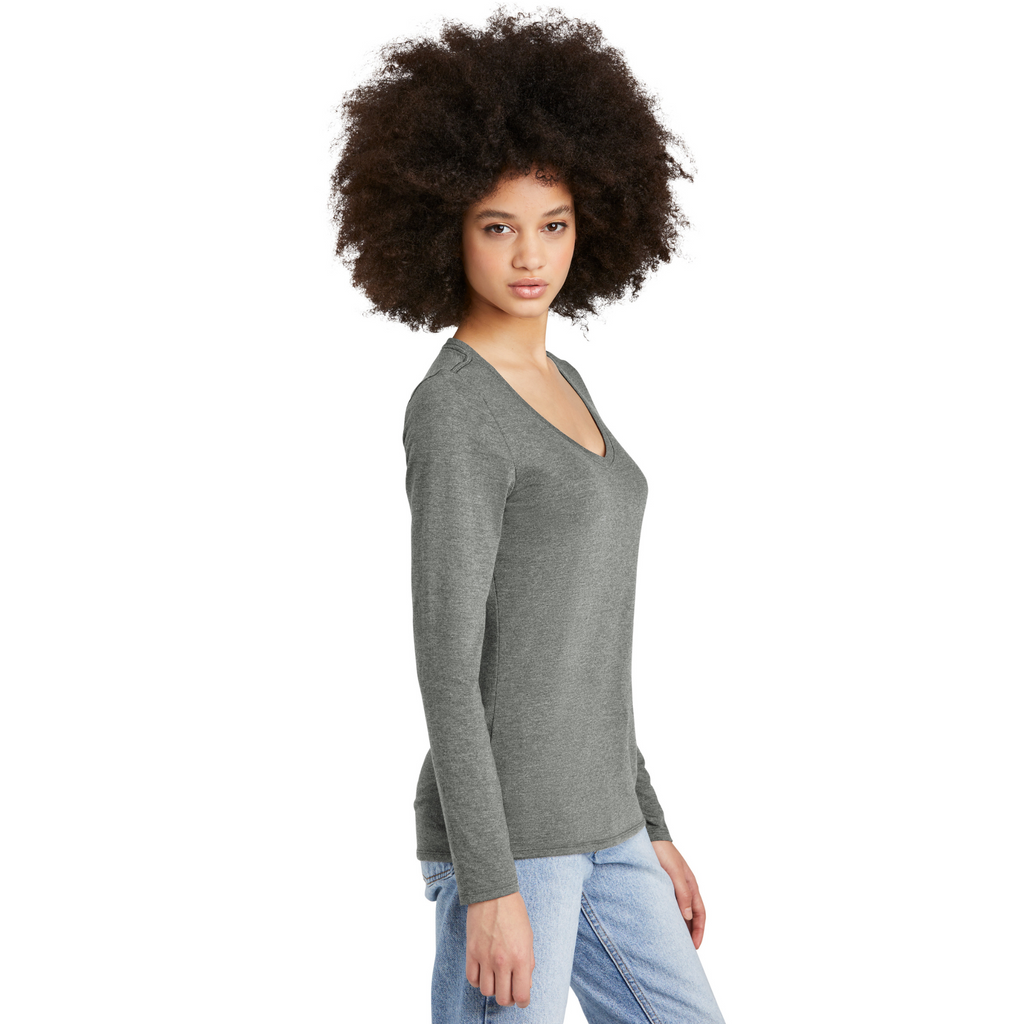 District Ladies Tri-Blend Long Sleeve V-Neck T-Shirt - Heathered Charcoal