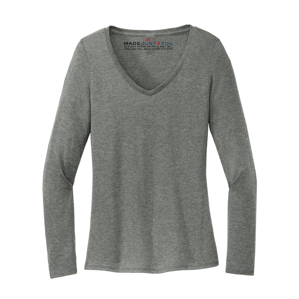 District Ladies Tri-Blend Long Sleeve V-Neck T-Shirt - Heathered Charcoal