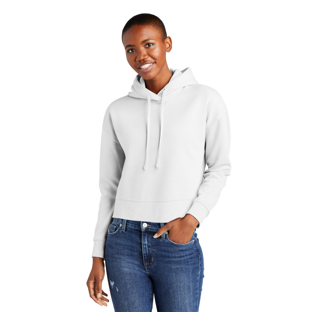 District Ladies Soft Fleece Crop Hoodie - White