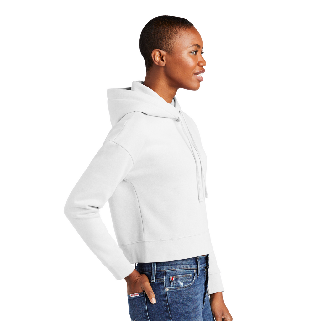 District Ladies Soft Fleece Crop Hoodie - White