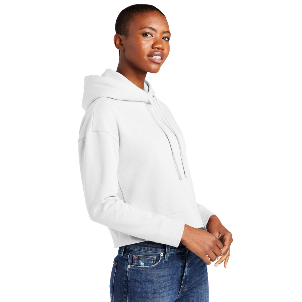 District Ladies Soft Fleece Crop Hoodie - White