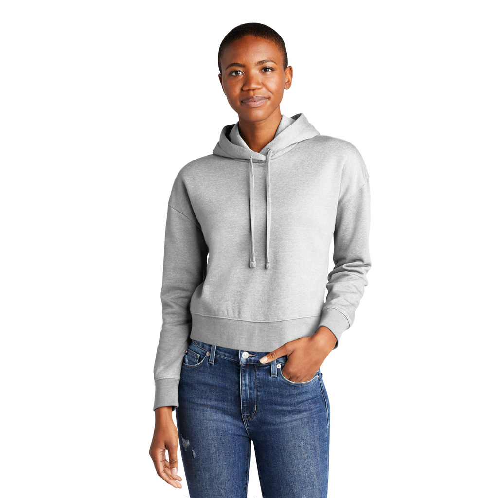 District Ladies Soft Fleece Crop Hoodie - Light Heather Grey