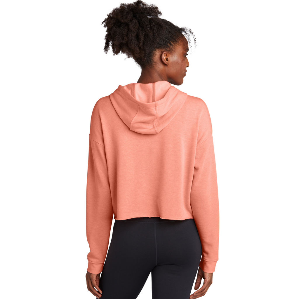 Sport-Tek Ladies Soft Coral Heather PosiCharge Tri-Blend Wicking Fleece Crop Hooded Pullover