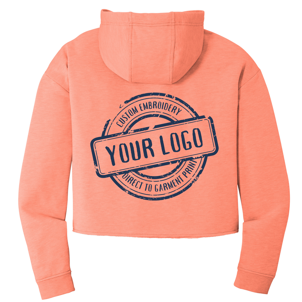 Sport-Tek Ladies Soft Coral Heather PosiCharge Tri-Blend Wicking Fleece Crop Hooded Pullover