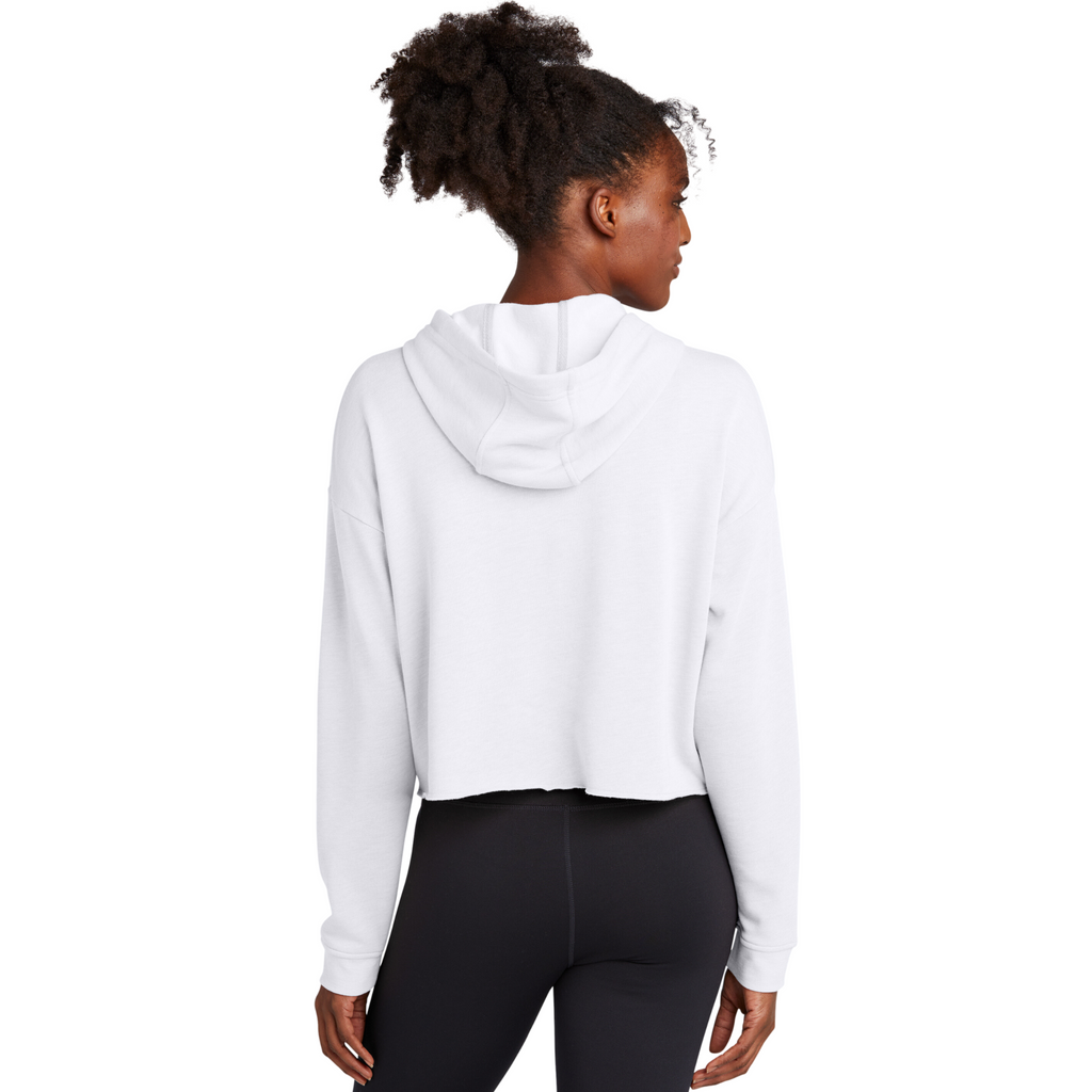 Sport-Tek Ladies White Triad Solid PosiCharge Tri-Blend Wicking Fleece Crop Hooded Pullover