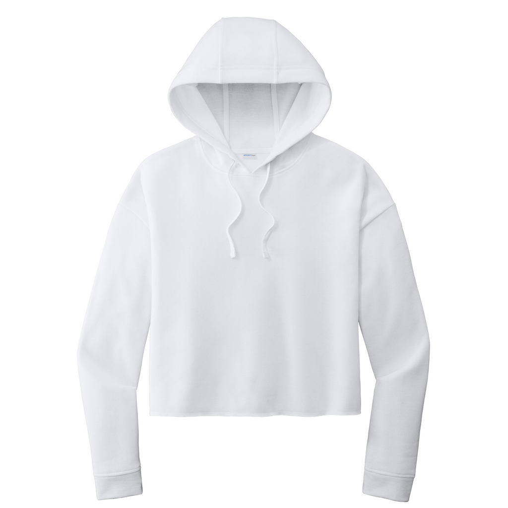 Sport-Tek Ladies White Triad Solid PosiCharge Tri-Blend Wicking Fleece Crop Hooded Pullover