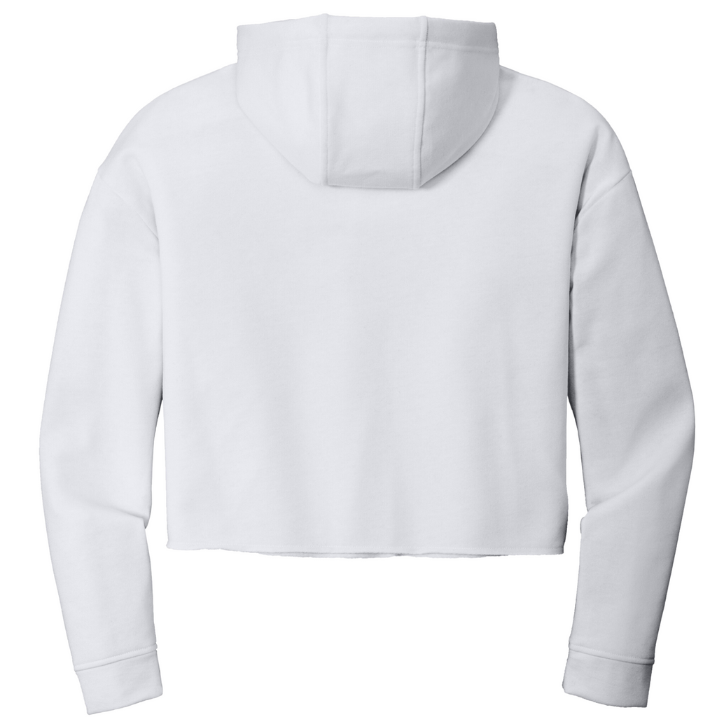 Sport-Tek Ladies White Triad Solid PosiCharge Tri-Blend Wicking Fleece Crop Hooded Pullover