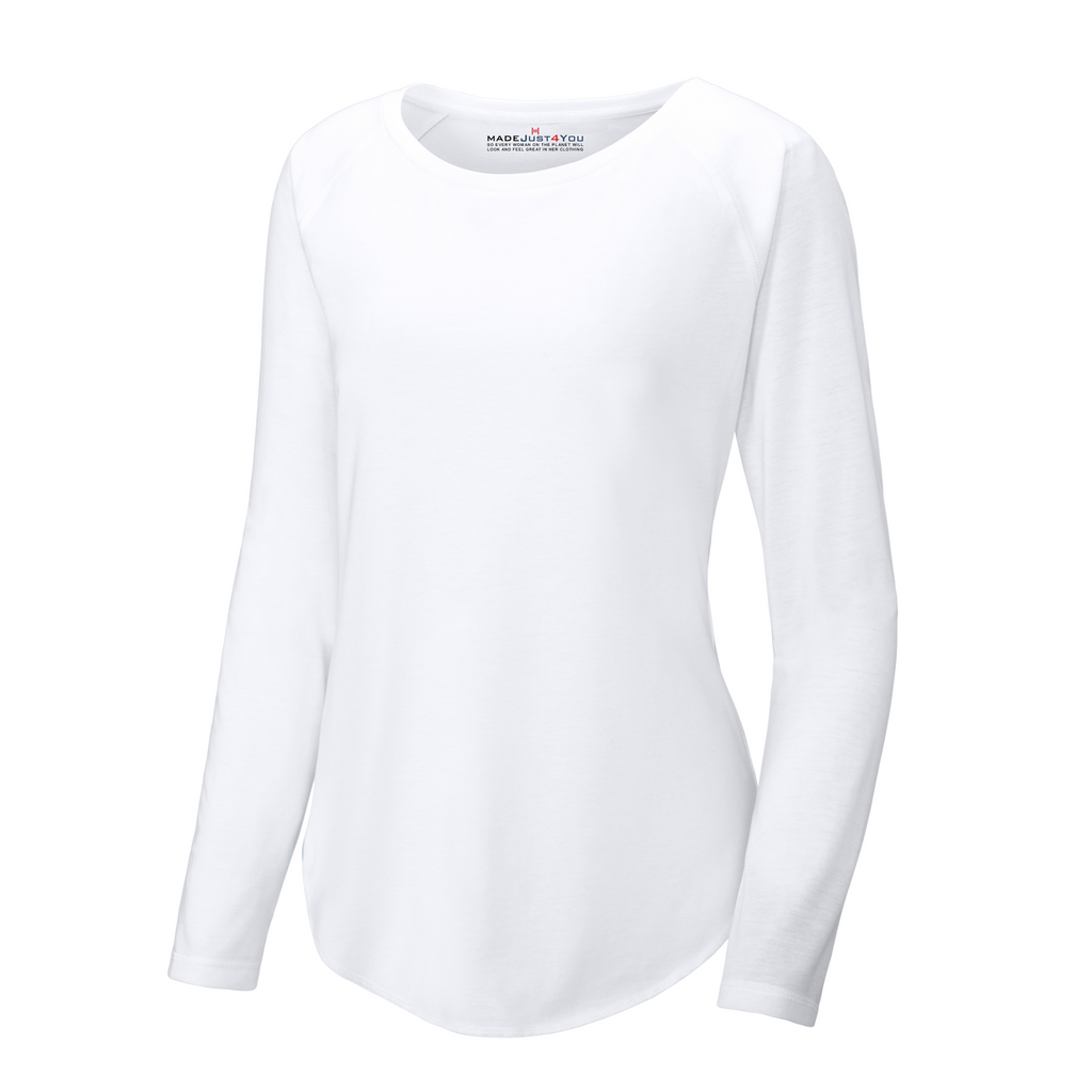 Sport-Tek Ladies PosiCharge Long Sleeve Tri-Blend Wicking Scoop Neck Raglan Tee - White Triad Solid
