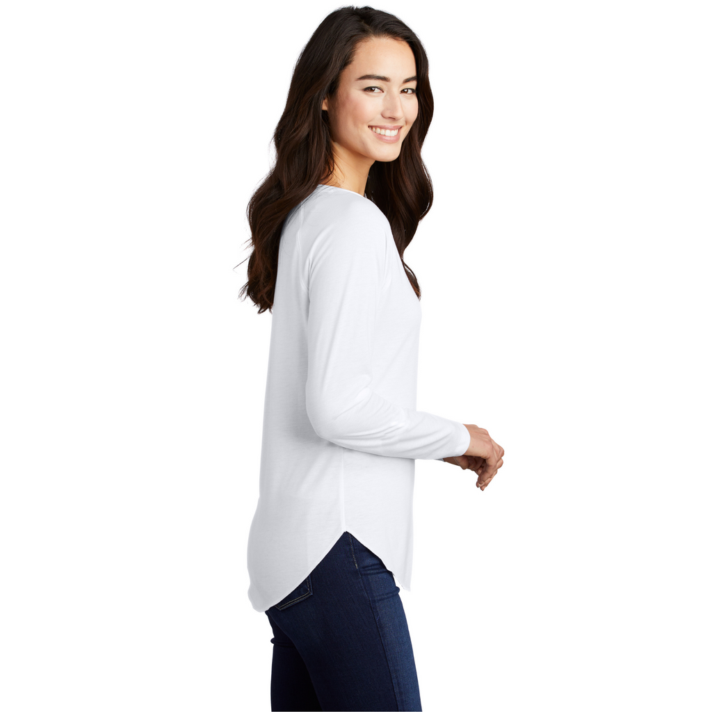 Sport-Tek Ladies PosiCharge Long Sleeve Tri-Blend Wicking Scoop Neck Raglan Tee - White Triad Solid