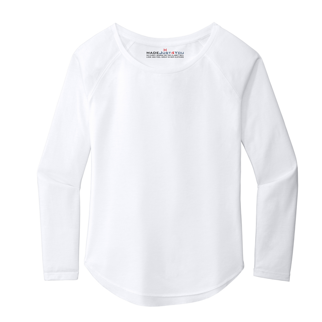 Sport-Tek Ladies PosiCharge Long Sleeve Tri-Blend Wicking Scoop Neck Raglan Tee - White Triad Solid