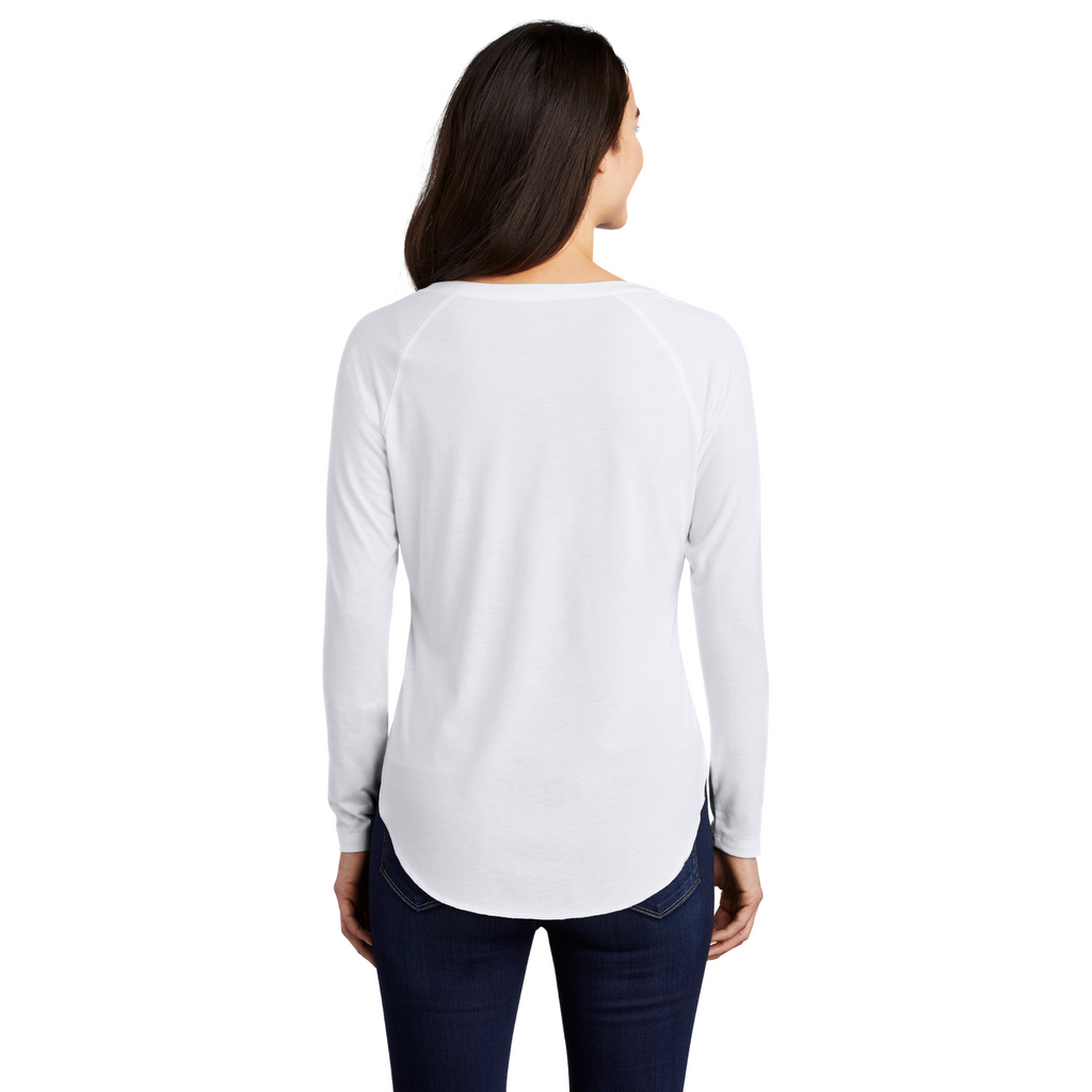 Sport-Tek Ladies PosiCharge Long Sleeve Tri-Blend Wicking Scoop Neck Raglan Tee - White Triad Solid