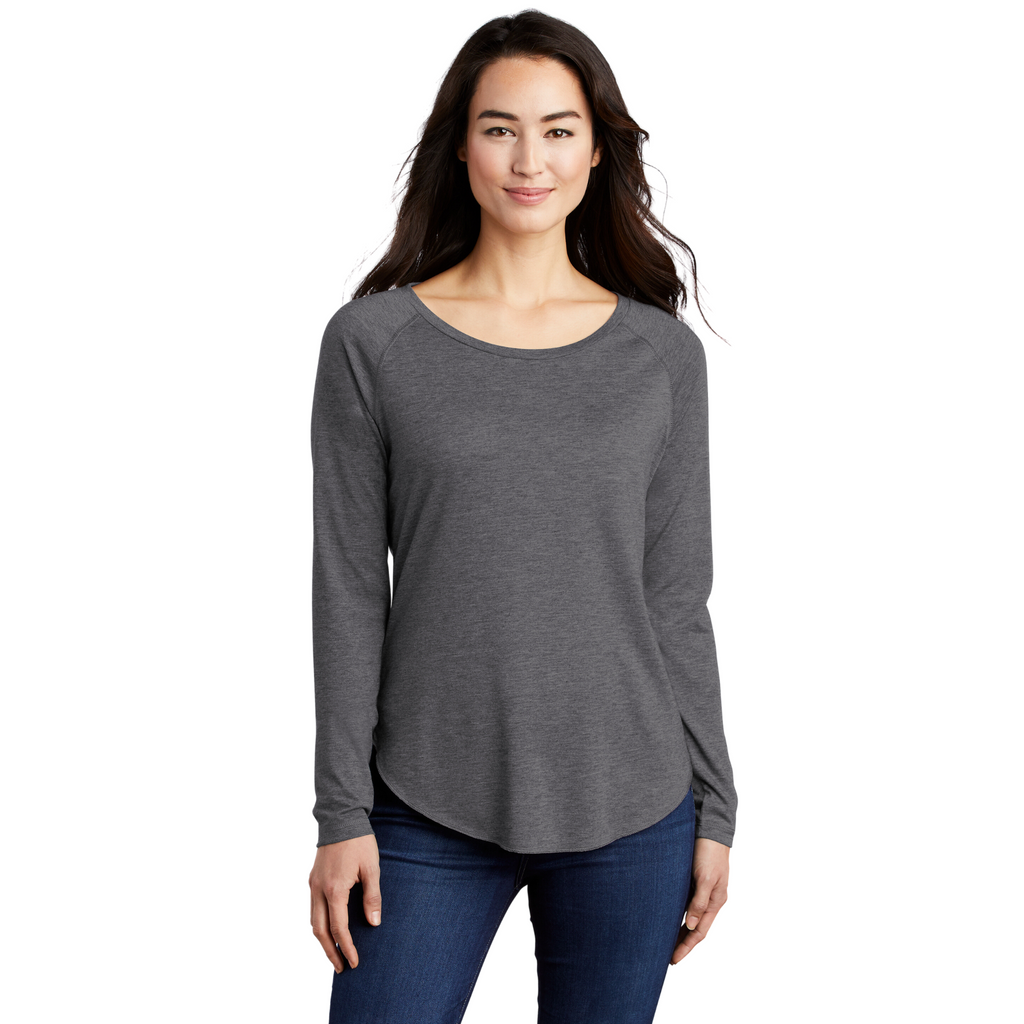 Sport-Tek Ladies PosiCharge Long Sleeve Tri-Blend Wicking Scoop Neck Raglan Tee - Dark Grey Heather