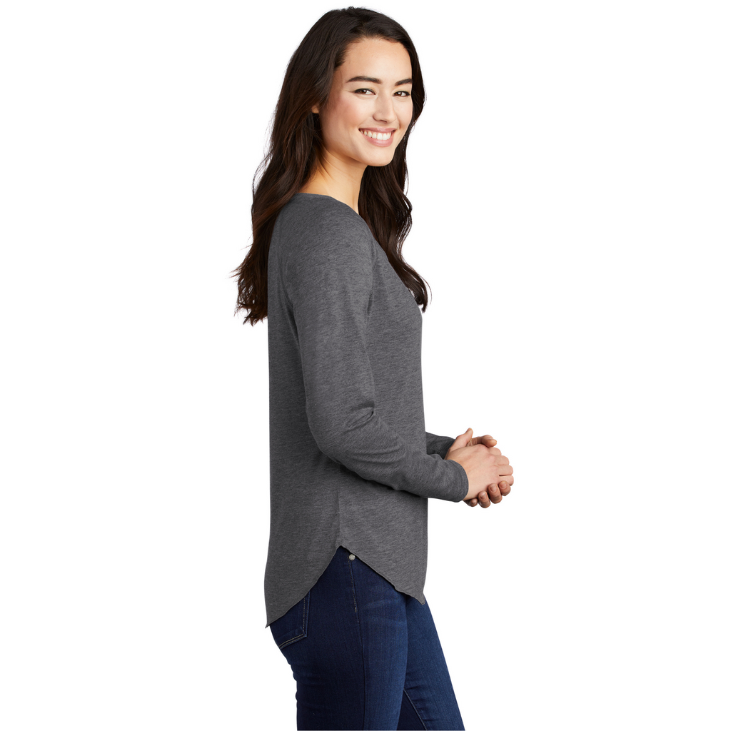 Sport-Tek Ladies PosiCharge Long Sleeve Tri-Blend Wicking Scoop Neck Raglan Tee - Dark Grey Heather