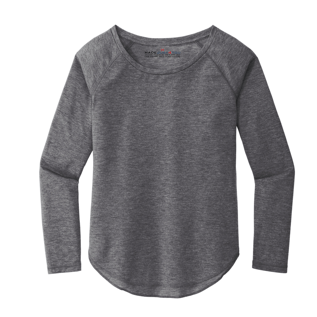 Sport-Tek Ladies PosiCharge Long Sleeve Tri-Blend Wicking Scoop Neck Raglan Tee - Dark Grey Heather