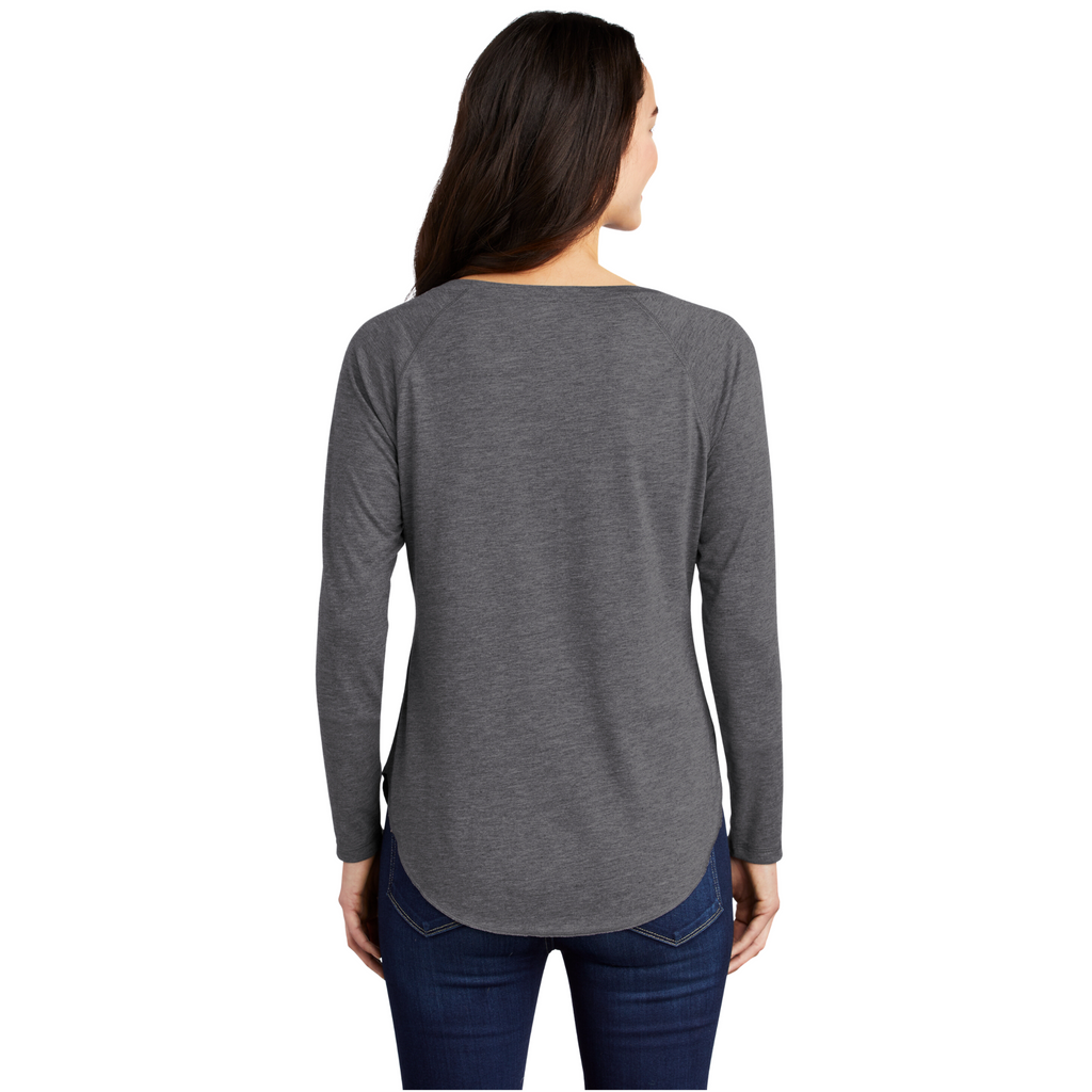 Sport-Tek Ladies PosiCharge Long Sleeve Tri-Blend Wicking Scoop Neck Raglan Tee - Dark Grey Heather