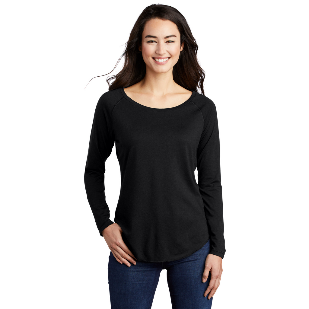 Sport-Tek Ladies PosiCharge Long Sleeve Tri-Blend Wicking Scoop Neck Raglan Tee - Black Triad Solid