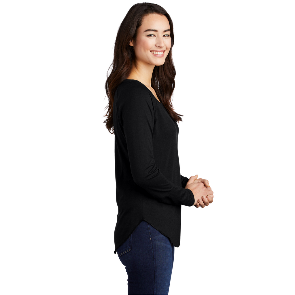 Sport-Tek Ladies PosiCharge Long Sleeve Tri-Blend Wicking Scoop Neck Raglan Tee - Black Triad Solid