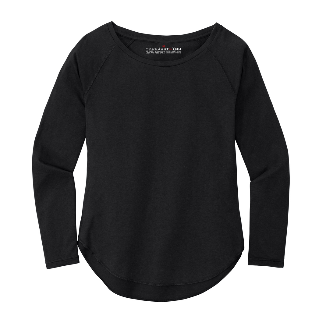 Sport-Tek Ladies PosiCharge Long Sleeve Tri-Blend Wicking Scoop Neck Raglan Tee - Black Triad Solid