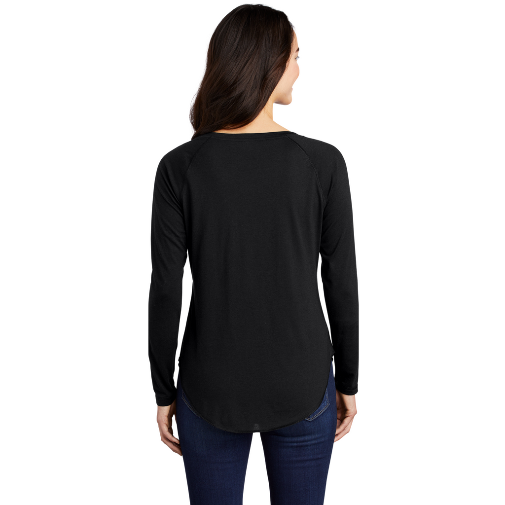 Sport-Tek Ladies PosiCharge Long Sleeve Tri-Blend Wicking Scoop Neck Raglan Tee - Black Triad Solid