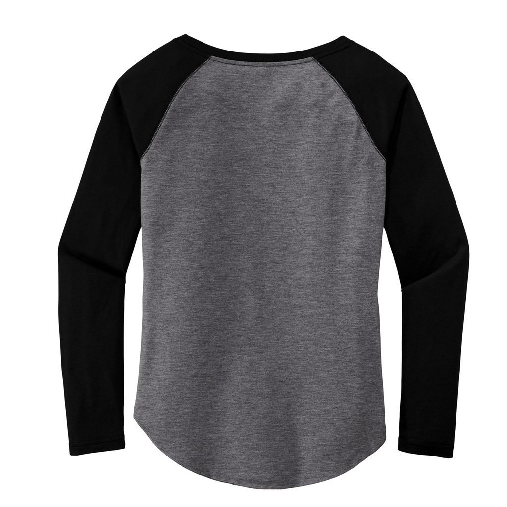 Sport-Tek Ladies PosiCharge Long Sleeve Tri-Blend Wicking Scoop Neck Raglan Tee - Black Triad Solid/ Dark Grey Heather